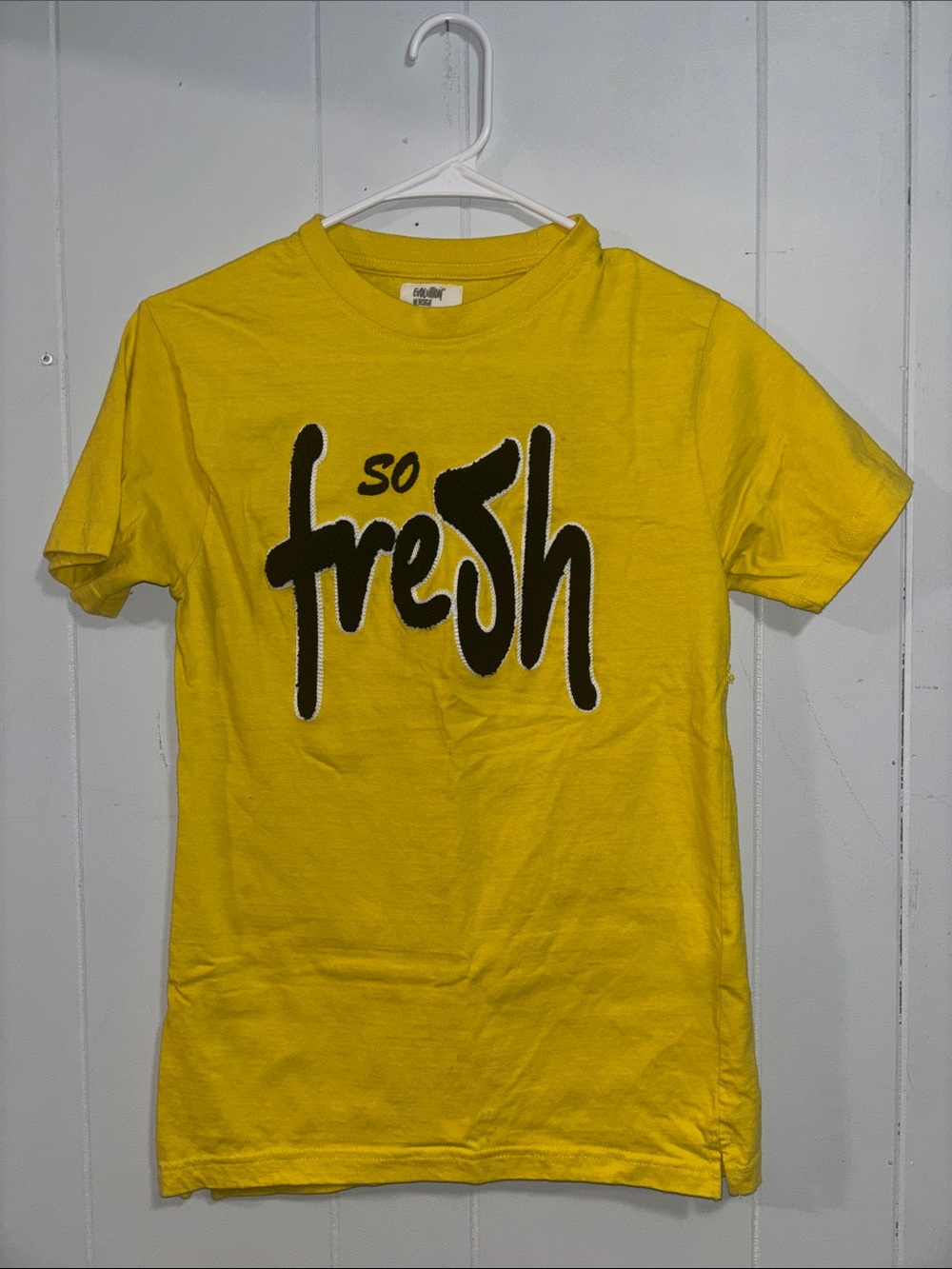 Yellow Short-Sleeve Graphic Tee with Black 'so fresh' Print